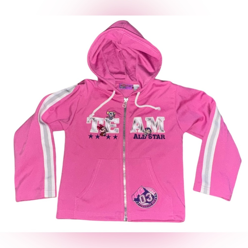 Vintage Power Puff Girls Long Sleeve Full Zip Hooded Jacket Girls Size 5 Pink